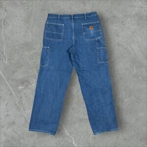 Vintage Carhartt Dungaree Fit Cargo Carpenter Size 38x32 Y2K Blue Denim Jeans